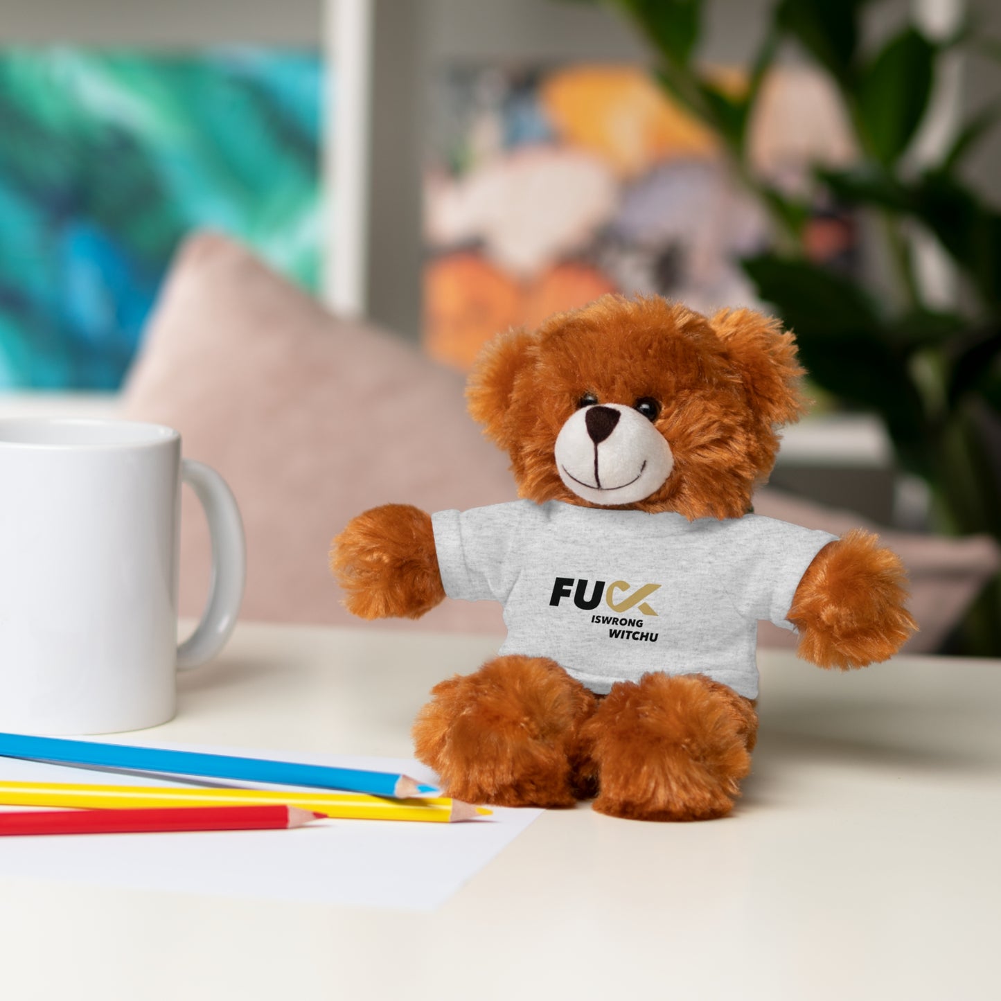 Plush Bear with #Fukiswrongwitchu Cancer Tee