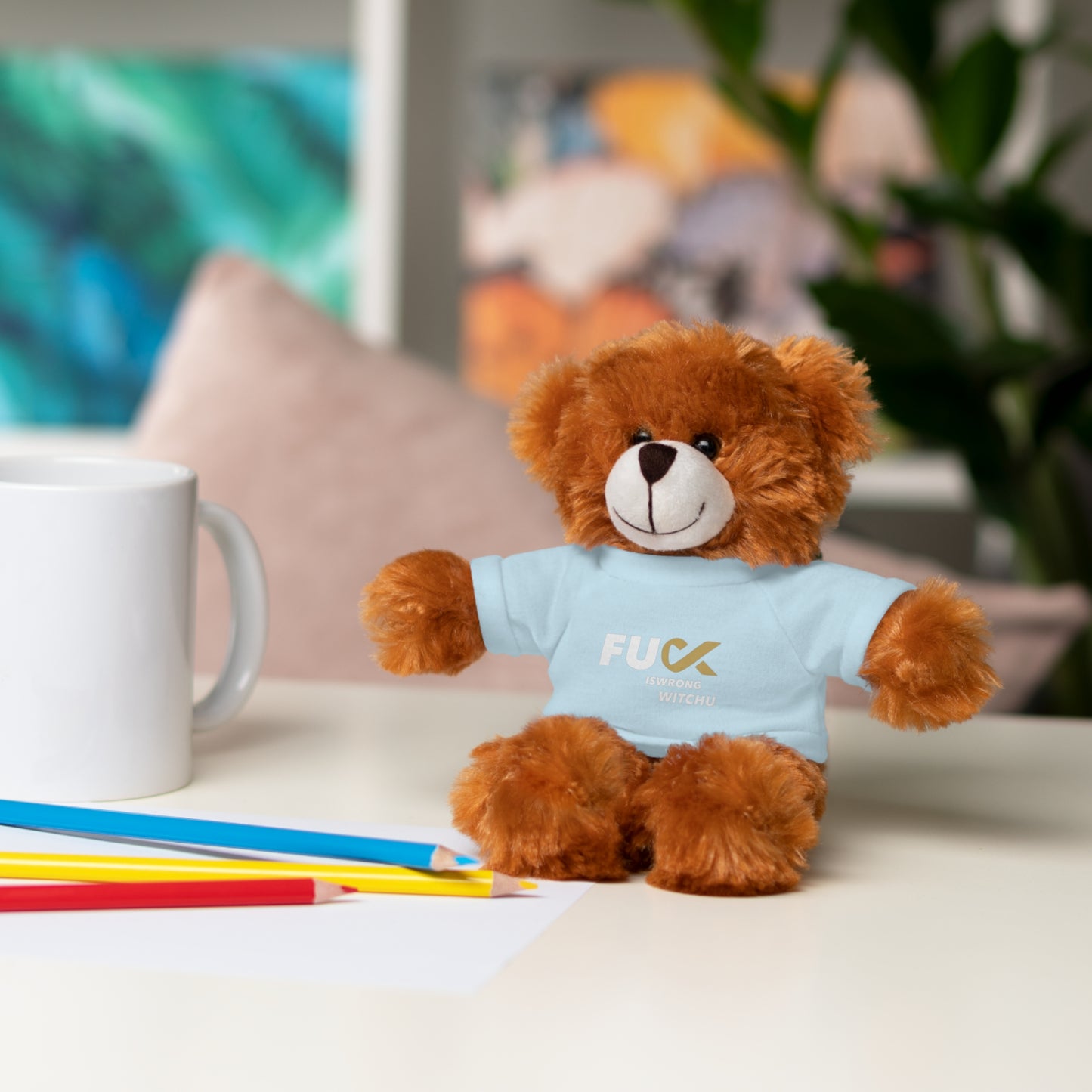 Plush Bear with #Fukiswrongwitchu Cancer Tee