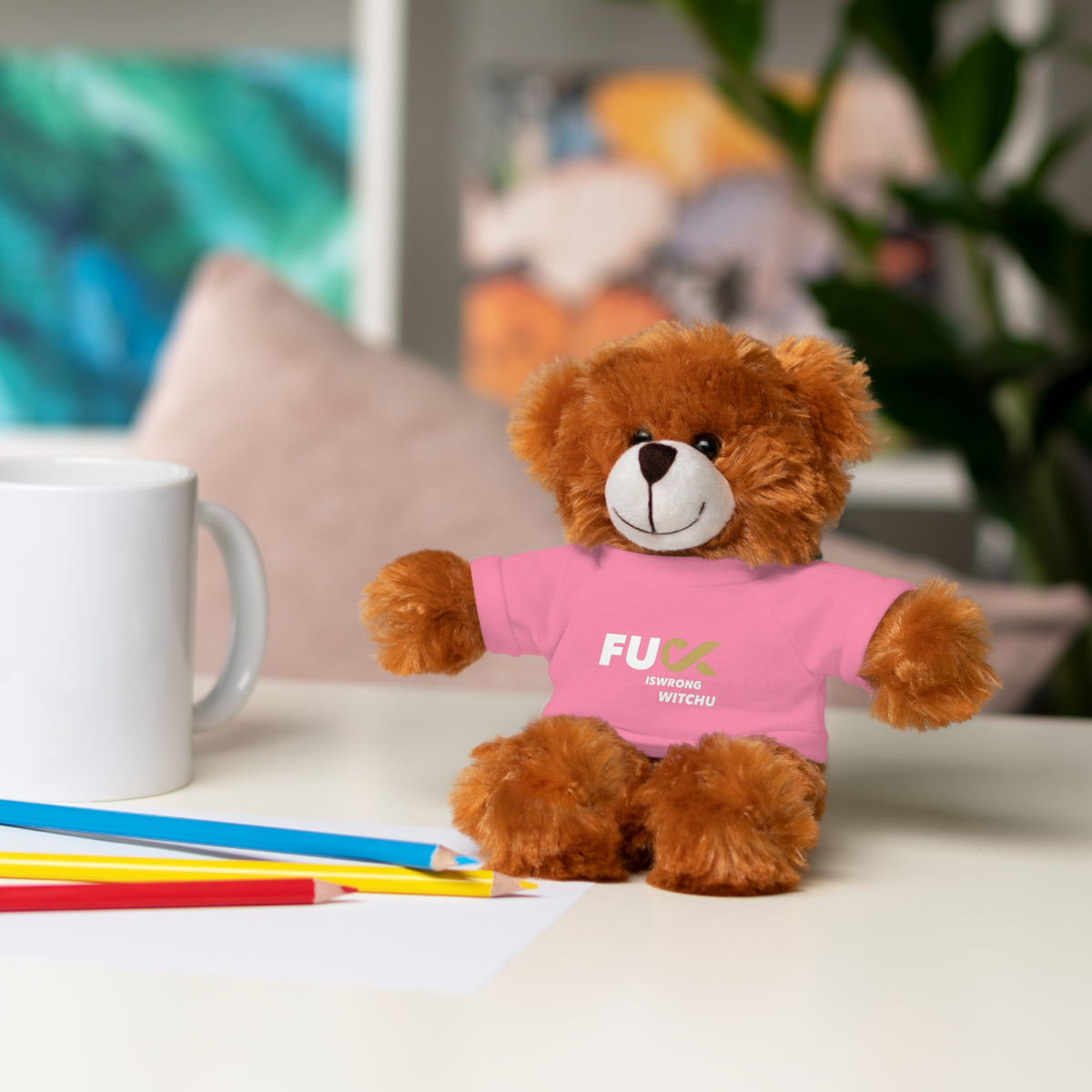 Plush Bear with #Fukiswrongwitchu Cancer Tee