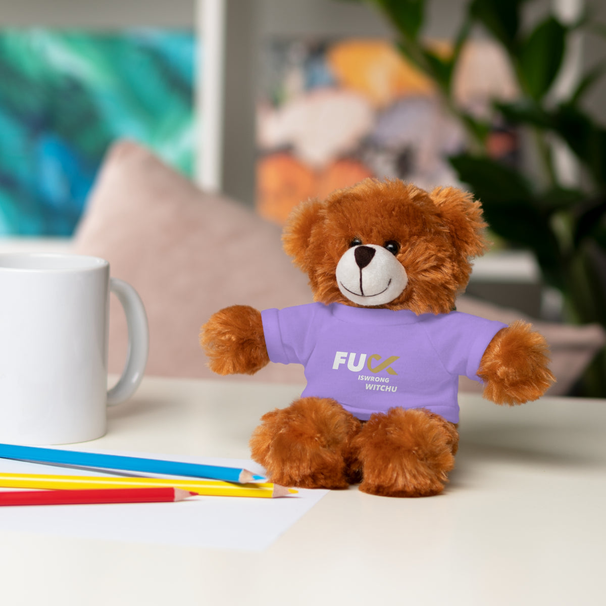 Plush Bear with #Fukiswrongwitchu Cancer Tee