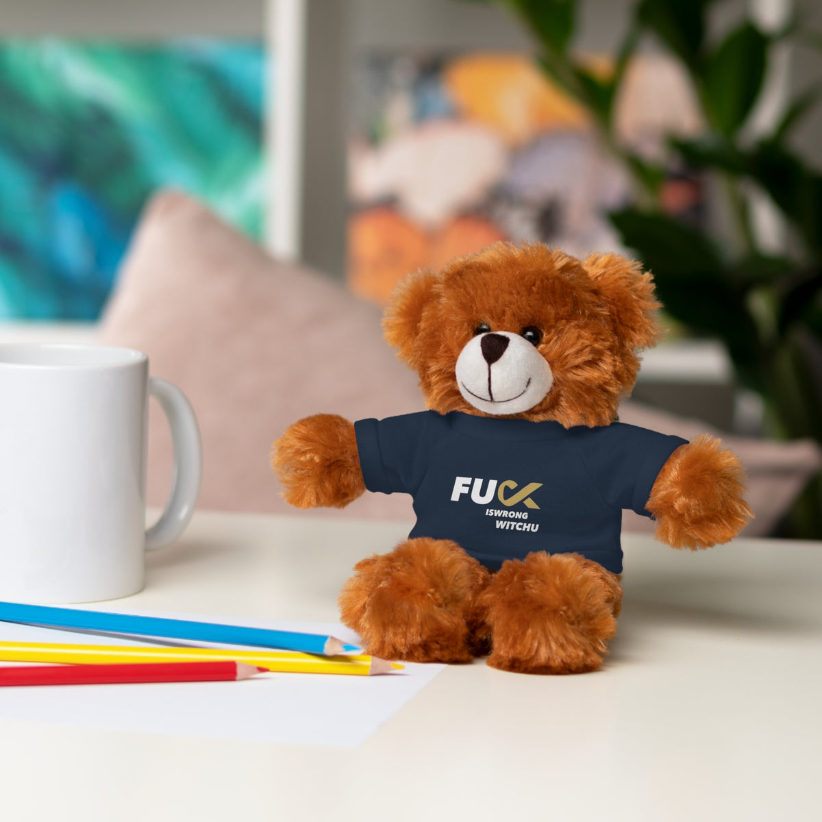 Plush Bear with #Fukiswrongwitchu Cancer Tee