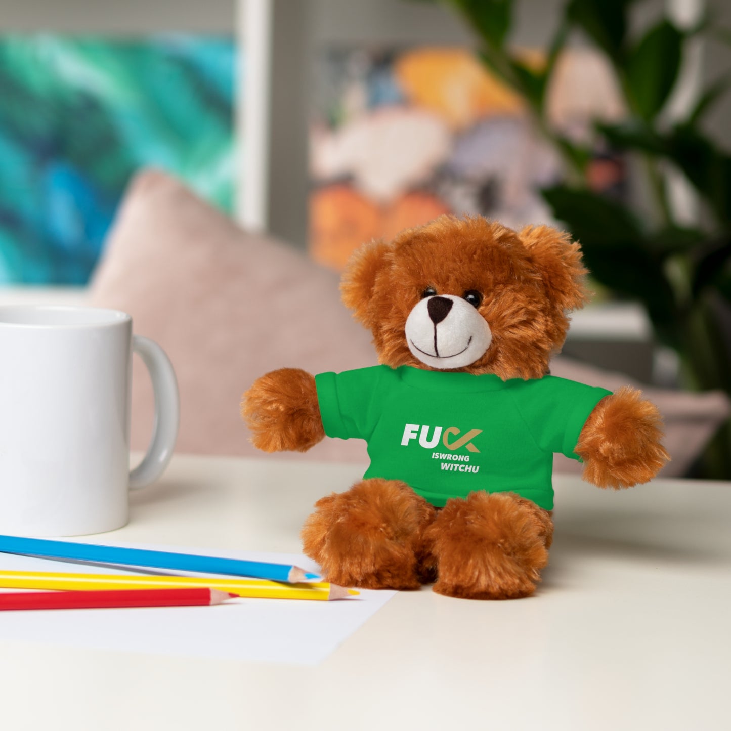 Plush Bear with #Fukiswrongwitchu Cancer Tee
