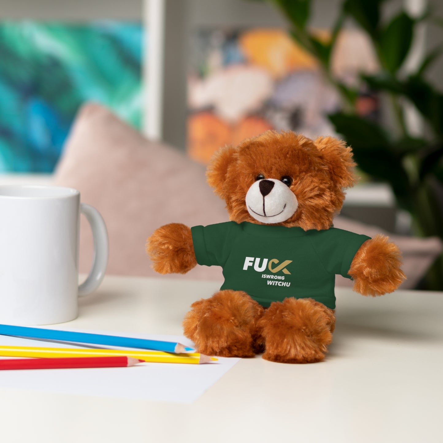 Plush Bear with #Fukiswrongwitchu Cancer Tee