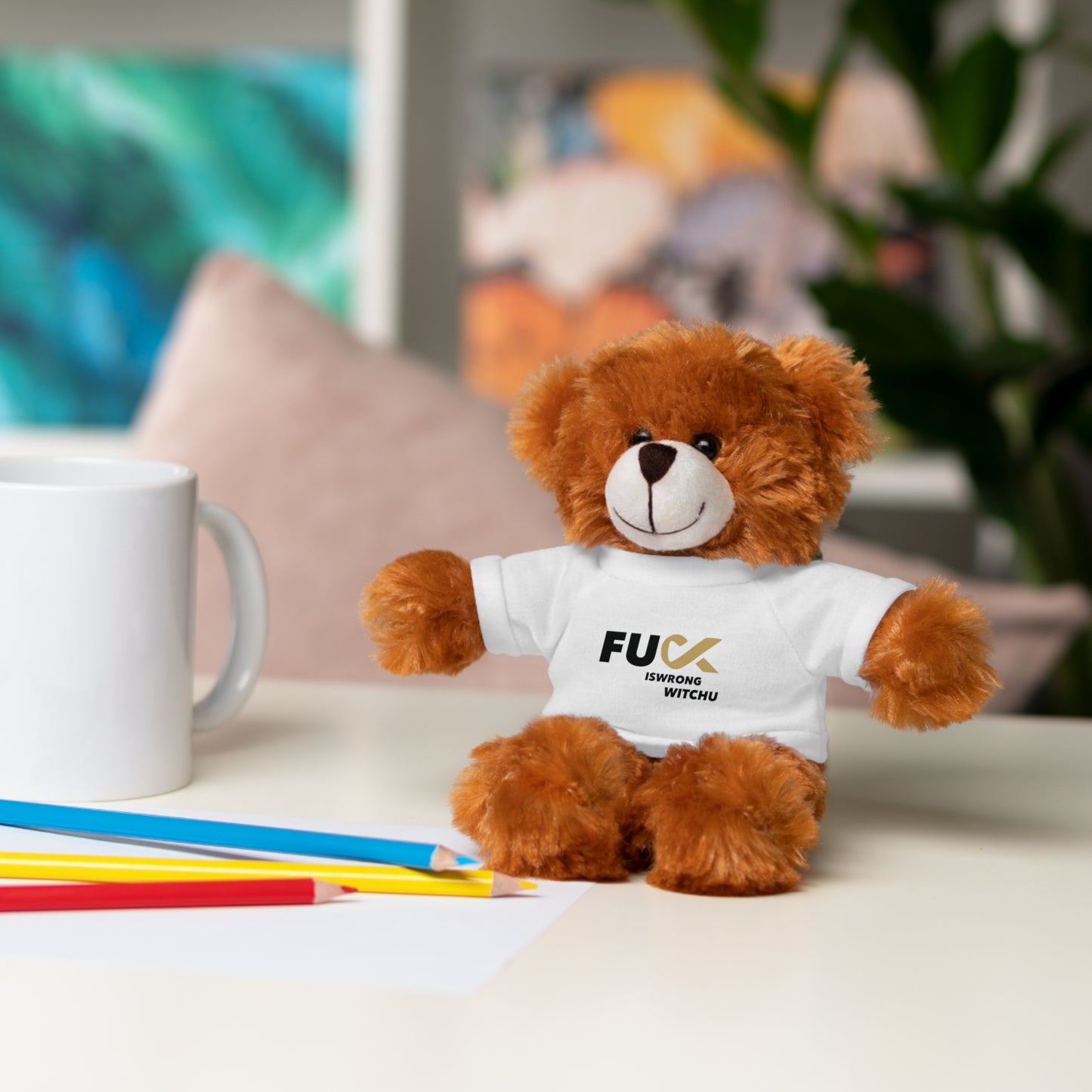 Plush Bear with #Fukiswrongwitchu Cancer Tee