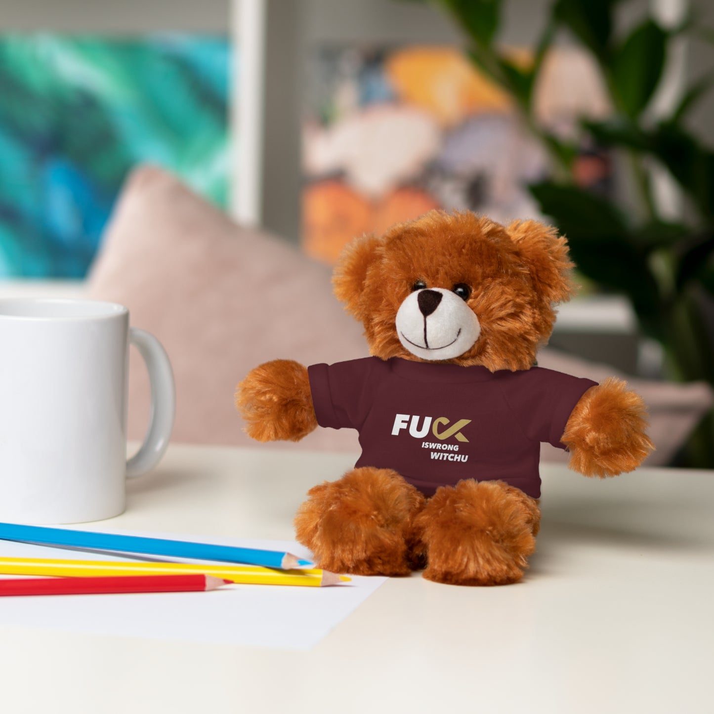 Plush Bear with #Fukiswrongwitchu Cancer Tee